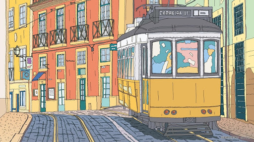 ポルトガルの街角風景イラスト